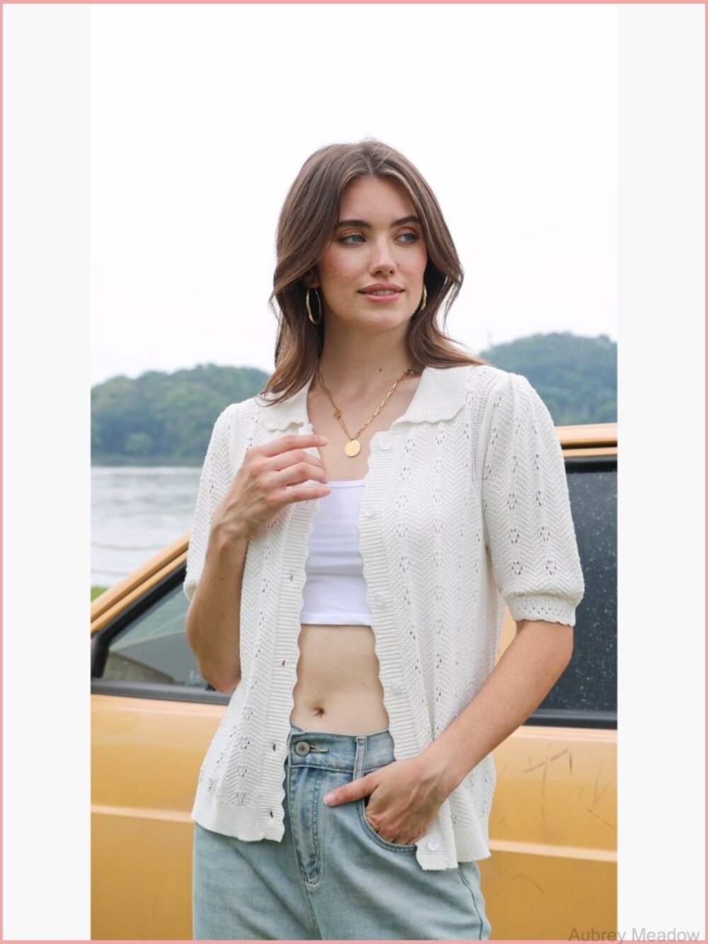 Lightweight Cotton Crochet Knit Cardigan Short Sleeve Button Front - Picture 7 of 7